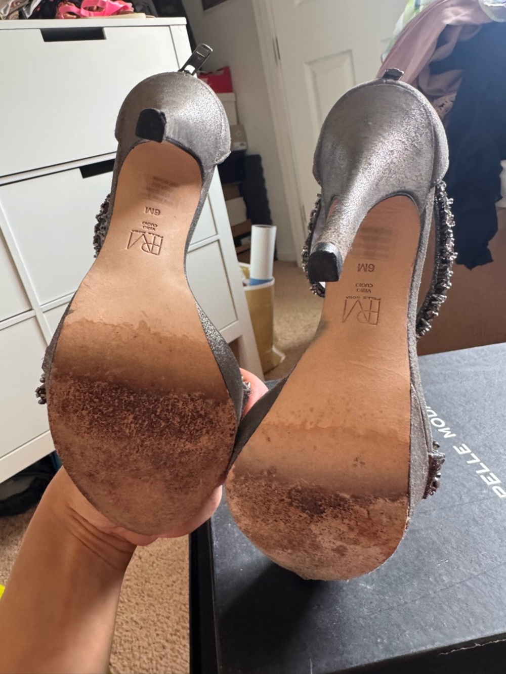 Pelle Moda Gunmetal Beaded Strappy Platform Heels - Picture 9 of 9